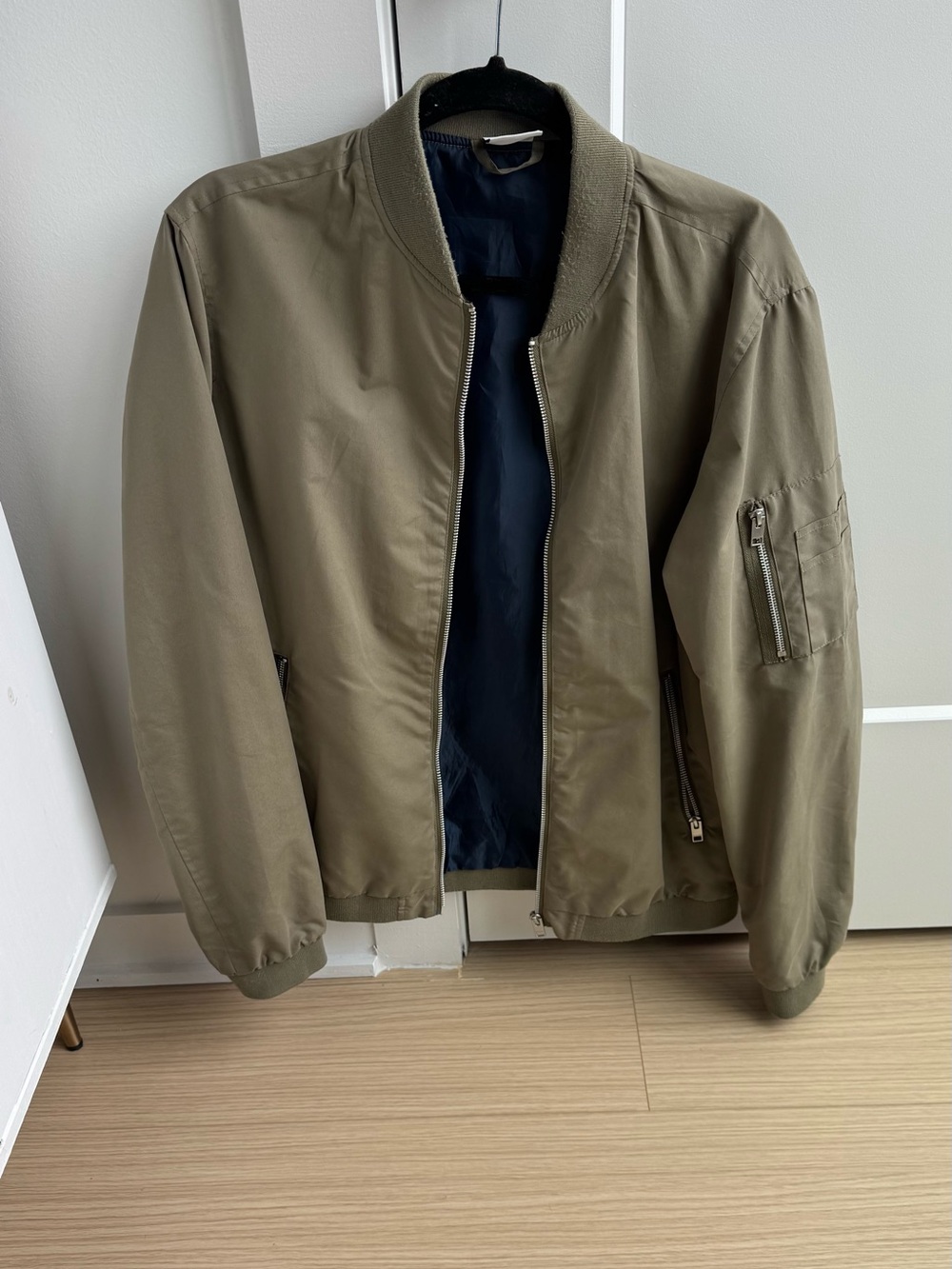 Jack & Jones Olive Bomber Jacket with Navy Lining